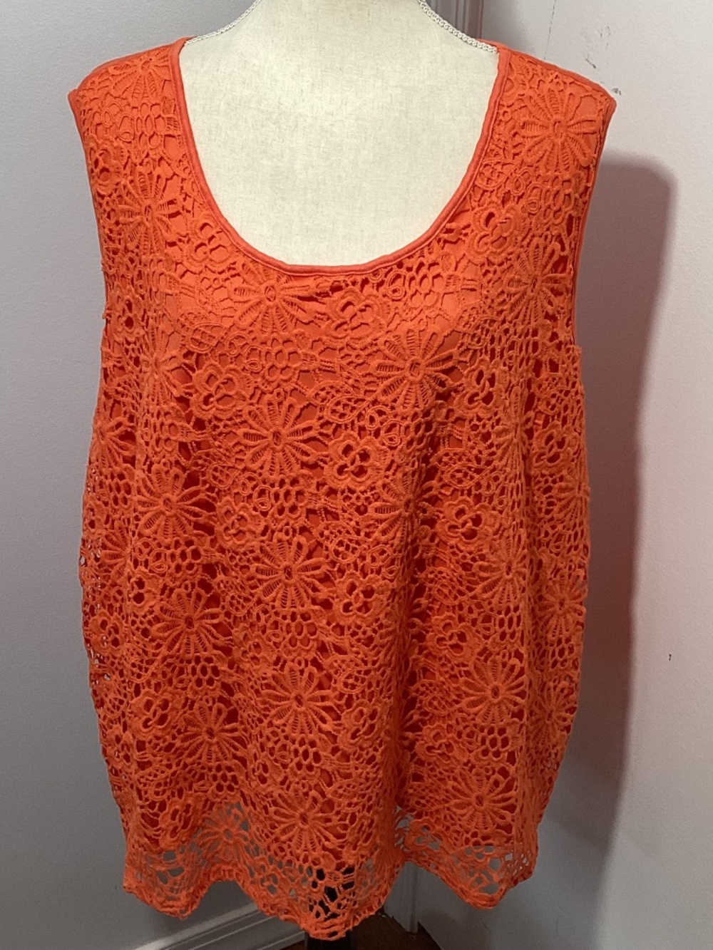 NWT NY Collection 3X ORANGE TANK TOP CROCHET LACE FRONT